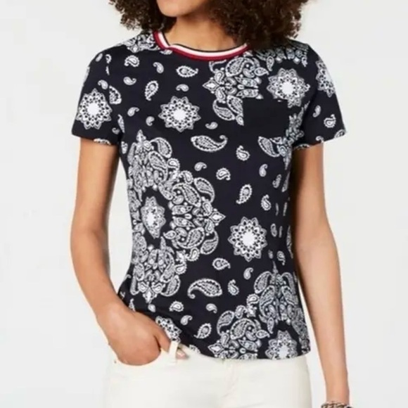 Tommy Hilfiger Blue Paisley Print  Shirt Short Sleeves size M - Picture 1 of 5